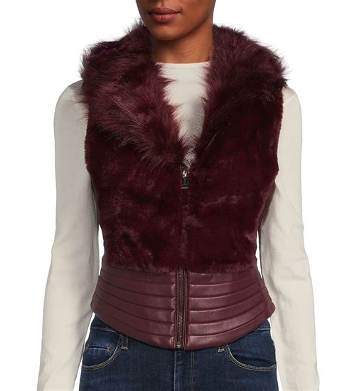 guess jodie faux fur|Guess Jodie Sleeveless Faux Fur Zip Up Vest .